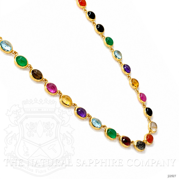 59.10 Ct.Tw. Rutilated Quartz, Quartz, Ruby, Garnet, Aquamarine, Amethyst, Agate and Carnelian Multi Stone Necklace, 22K Gold Plated Silver