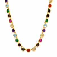 59.10 Ct.Tw.Total Carat Weight Rutilated Quartz, Quartz, Ruby, Garnet, Aquamarine, Amethyst, Agate and Carnelian Multi Stone Necklace, 22K Gold Plated Silver Image