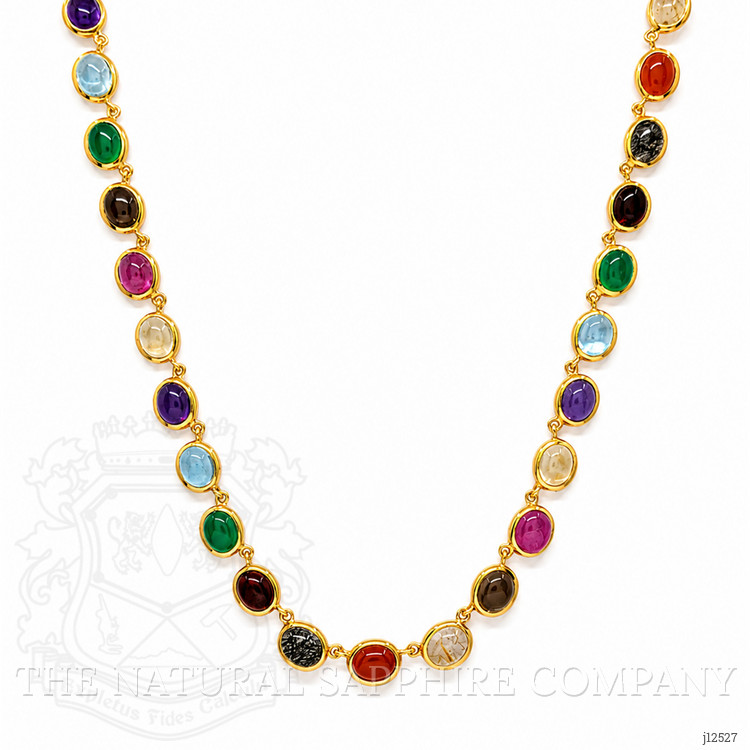 59.10 Ct.Tw. Rutilated Quartz, Quartz, Ruby, Garnet, Aquamarine, Amethyst, Agate and Carnelian Multi Stone Necklace, 22K Gold Plated Silver