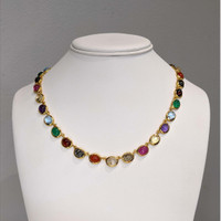 59.10 Ct.Tw.Total Carat Weight Rutilated Quartz, Quartz, Ruby, Garnet, Aquamarine, Amethyst, Agate and Carnelian Multi Stone Necklace, 22K Gold Plated Silver Life Style