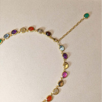 59.10&nbsp;Ct.Tw.Total Carat Weight Rutilated Quartz, Quartz, Ruby, Garnet, Aquamarine, Amethyst, Agate and Carnelian Multi Stone Necklace, 22K Gold Plated Silver Life Style