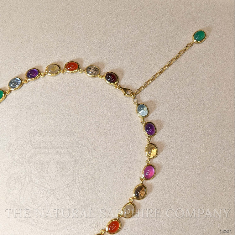 59.10 Ct.Tw. Rutilated Quartz, Quartz, Ruby, Garnet, Aquamarine, Amethyst, Agate and Carnelian Multi Stone Necklace, 22K Gold Plated Silver