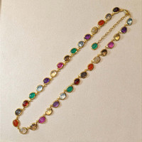 59.10&nbsp;Ct.Tw.Total Carat Weight Rutilated Quartz, Quartz, Ruby, Garnet, Aquamarine, Amethyst, Agate and Carnelian Multi Stone Necklace, 22K Gold Plated Silver Life Style