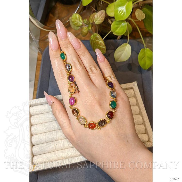 59.10 Ct.Tw. Rutilated Quartz, Quartz, Ruby, Garnet, Aquamarine, Amethyst, Agate and Carnelian Multi Stone Necklace, 22K Gold Plated Silver