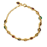 4.38 Ct.Tw. Ruby, Moonstone, Tiger's Eye, Agate, Sapphire, Garnet and Citrine 22K Gold Plated Silver bracelet