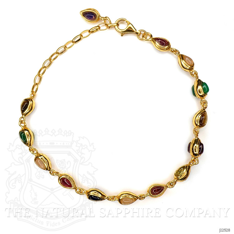 4.38 Ct.Tw. Ruby, Moonstone, Tiger's Eye, Agate, Sapphire, Garnet, Citrine and Amethyst Bezel Bracelet, 22K Gold Plated Silver