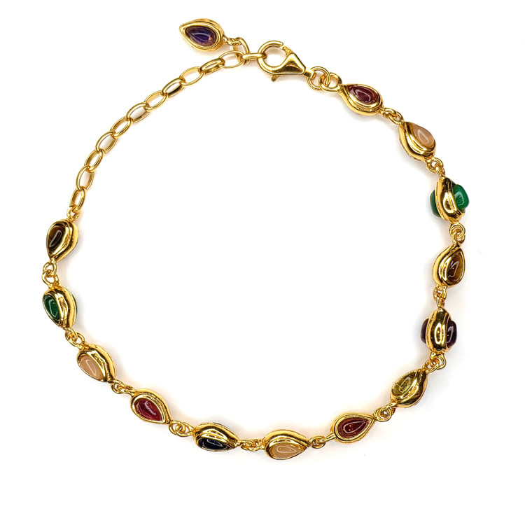 4.38 Ct.Tw. Ruby, Moonstone, Tiger's Eye, Agate, Sapphire, Garnet, Citrine and Amethyst Bezel Bracelet, 22K Gold Plated Silver