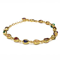 4.38&nbsp;Ct.Tw.Total Carat Weight Ruby, Moonstone, Tiger's Eye, Agate, Sapphire, Garnet, Citrine and Amethyst Bezel Bracelet, 22K Gold Plated Silver Image