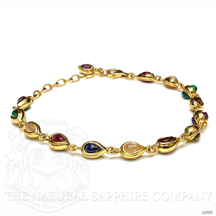 4.38 Ct.Tw. Ruby, Moonstone, Tiger's Eye, Agate, Sapphire, Garnet, Citrine and Amethyst Bezel Bracelet, 22K Gold Plated Silver