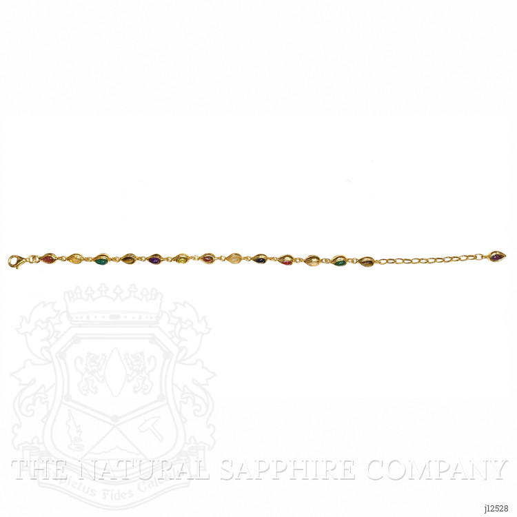 4.38 Ct.Tw. Ruby, Moonstone, Tiger's Eye, Agate, Sapphire, Garnet, Citrine and Amethyst Bezel Bracelet, 22K Gold Plated Silver