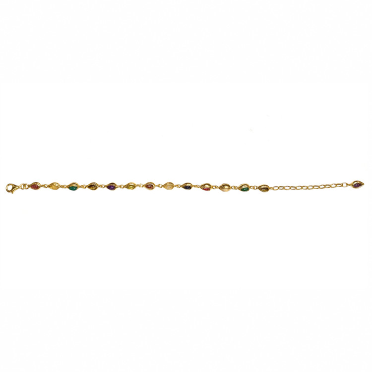4.38 Ct.Tw. Ruby, Moonstone, Tiger's Eye, Agate, Sapphire, Garnet, Citrine and Amethyst Bezel Bracelet, 22K Gold Plated Silver
