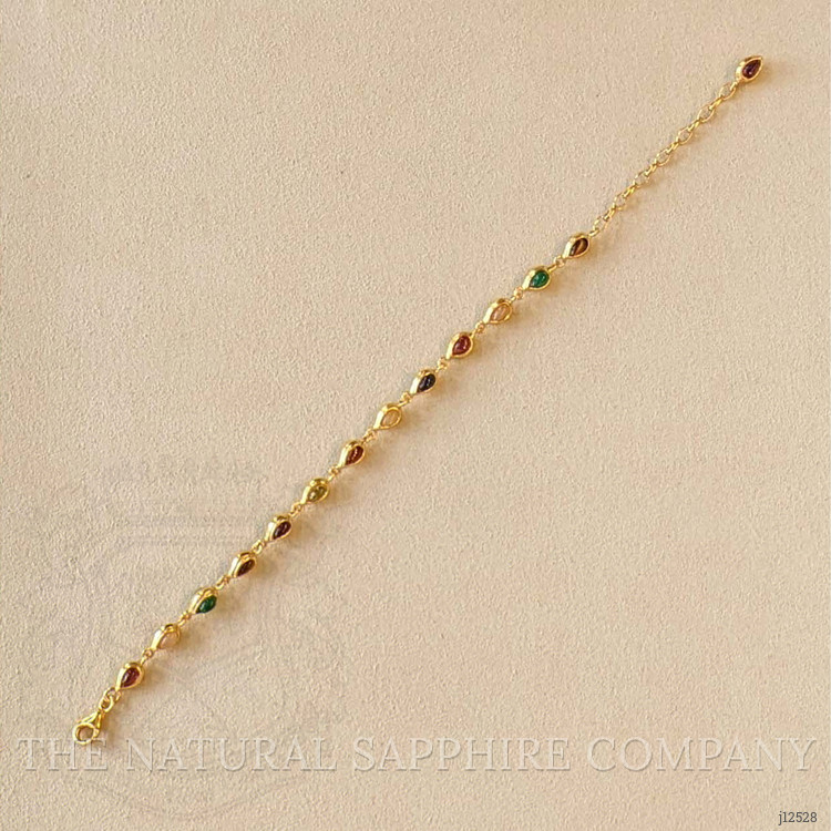 4.38 Ct.Tw. Ruby, Moonstone, Tiger's Eye, Agate, Sapphire, Garnet, Citrine and Amethyst Bezel Bracelet, 22K Gold Plated Silver