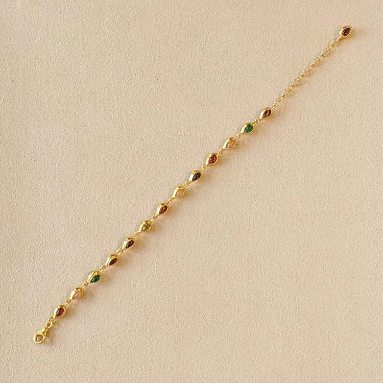 4.38 Ct.Tw. Ruby, Moonstone, Tiger's Eye, Agate, Sapphire, Garnet, Citrine and Amethyst Bezel Bracelet, 22K Gold Plated Silver