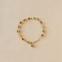 4.38 Ct.Tw.Total Carat Weight Ruby, Moonstone, Tiger's Eye, Agate, Sapphire, Garnet, Citrine and Amethyst Bezel Bracelet, 22K Gold Plated Silver Life Style