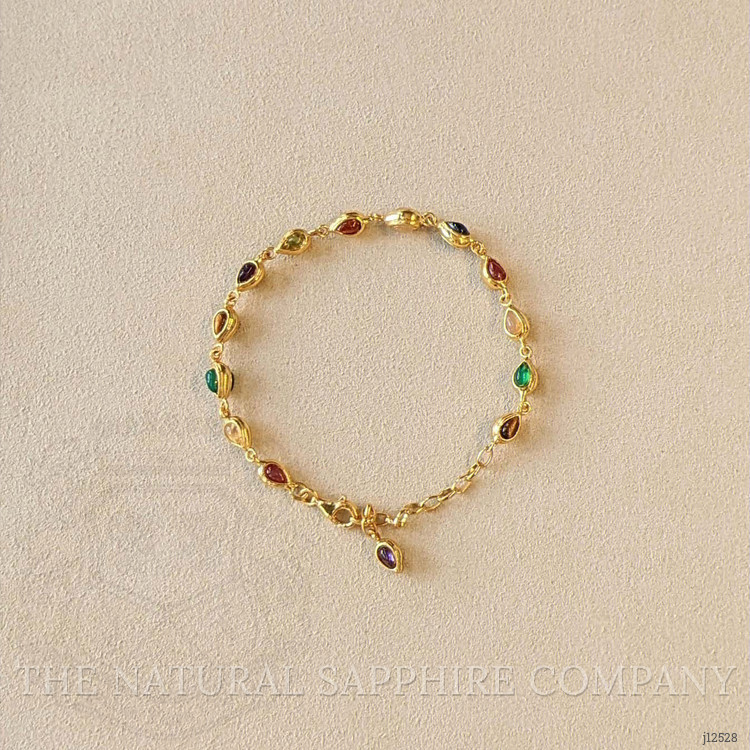 4.38 Ct.Tw. Ruby, Moonstone, Tiger's Eye, Agate, Sapphire, Garnet, Citrine and Amethyst Bezel Bracelet, 22K Gold Plated Silver