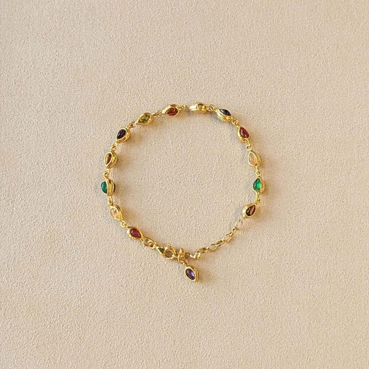 4.38 Ct.Tw. Ruby, Moonstone, Tiger's Eye, Agate, Sapphire, Garnet, Citrine and Amethyst Bezel Bracelet, 22K Gold Plated Silver