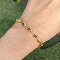 4.38 Ct.Tw.Total Carat Weight Ruby, Moonstone, Tiger's Eye, Agate, Sapphire, Garnet, Citrine and Amethyst Bezel Bracelet, 22K Gold Plated Silver Life Style