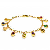 3.38 Ct.Tw. Ruby, Sapphire, Garnet, Peridot, Tiger's Eye, Moonstone and Amethyst 22K Gold Plated Silver bracelet