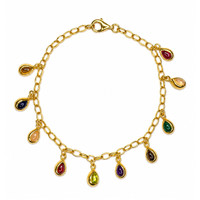 3.38&nbsp;Ct.Tw.Total Carat Weight Tiger's Eye, Moonstone, Ruby, Sapphire, Garnet, Peridot and Amethyst Bezel Bracelet, 22K Gold Plated Silver Image