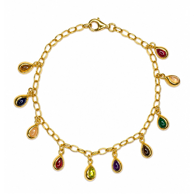 3.38 Ct.Tw. Tiger's Eye, Moonstone, Ruby, Sapphire, Garnet, Peridot and Amethyst Bezel Bracelet, 22K Gold Plated Silver