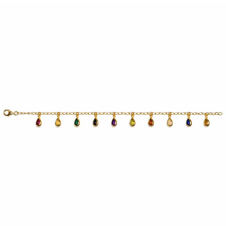 3.38 Ct.Tw. Tiger's Eye, Moonstone, Ruby, Sapphire, Garnet, Peridot and Amethyst Bezel Bracelet, 22K Gold Plated Silver