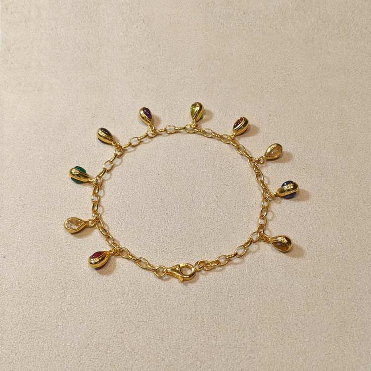 3.38 Ct.Tw. Tiger's Eye, Moonstone, Ruby, Sapphire, Garnet, Peridot and Amethyst Bezel Bracelet, 22K Gold Plated Silver