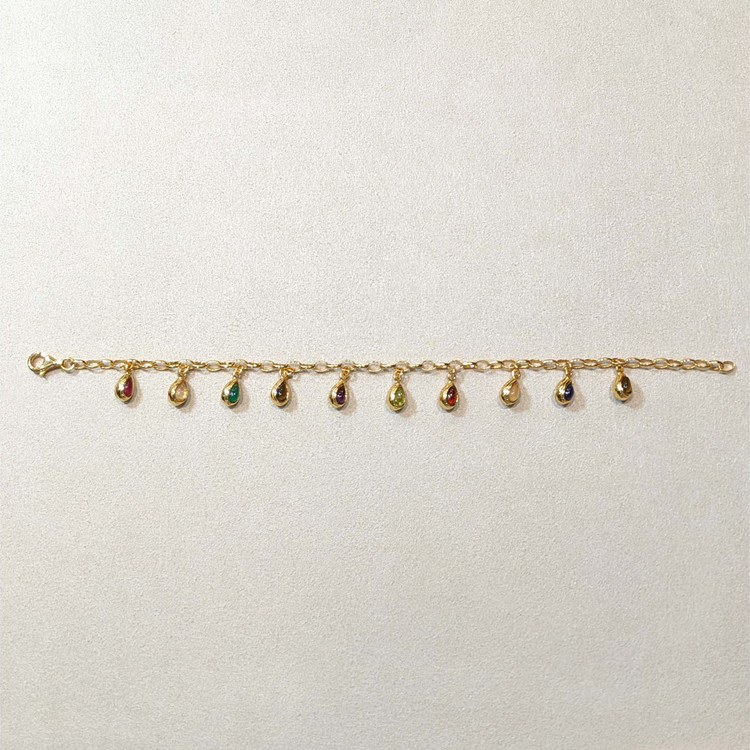 3.38 Ct.Tw. Tiger's Eye, Moonstone, Ruby, Sapphire, Garnet, Peridot and Amethyst Bezel Bracelet, 22K Gold Plated Silver