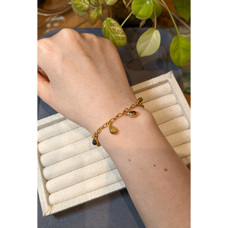 3.38 Ct.Tw. Tiger's Eye, Moonstone, Ruby, Sapphire, Garnet, Peridot and Amethyst Bezel Bracelet, 22K Gold Plated Silver