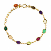 4.87 Ct.Tw. Ruby, Peridot, Amethyst, Citrine, Agate, Carnelian and Moonstone 22K Gold Plated Silver bracelet