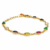 4.87 Ct.Tw.Total Carat Weight Amethyst, Agate, Moonstone, Ruby, Peridot, Citrine and Carnelian Bezel Bracelet, 22K Gold Plated Silver Image