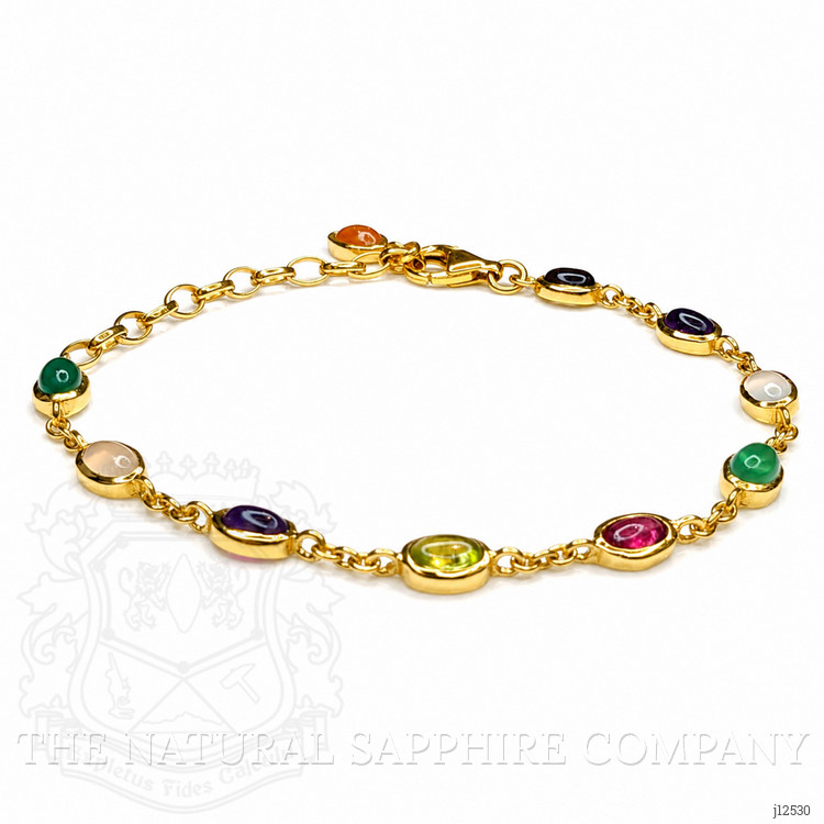4.87 Ct.Tw. Amethyst, Agate, Moonstone, Ruby, Peridot, Citrine and Carnelian Bezel Bracelet, 22K Gold Plated Silver