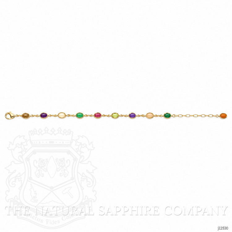 4.87 Ct.Tw. Amethyst, Agate, Moonstone, Ruby, Peridot, Citrine and Carnelian Bezel Bracelet, 22K Gold Plated Silver