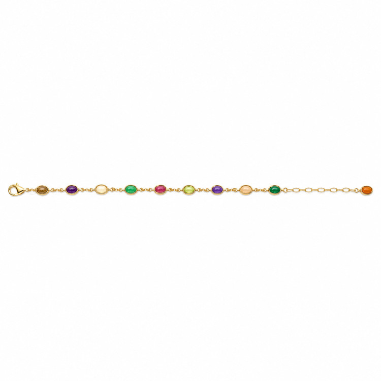 4.87 Ct.Tw. Amethyst, Agate, Moonstone, Ruby, Peridot, Citrine and Carnelian Bezel Bracelet, 22K Gold Plated Silver