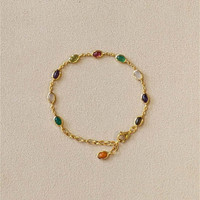 4.87&nbsp;Ct.Tw.Total Carat Weight Amethyst, Agate, Moonstone, Ruby, Peridot, Citrine and Carnelian Bezel Bracelet, 22K Gold Plated Silver Life Style