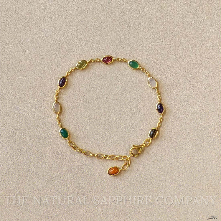 4.87 Ct.Tw. Amethyst, Agate, Moonstone, Ruby, Peridot, Citrine and Carnelian Bezel Bracelet, 22K Gold Plated Silver