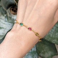 4.87&nbsp;Ct.Tw.Total Carat Weight Amethyst, Agate, Moonstone, Ruby, Peridot, Citrine and Carnelian Bezel Bracelet, 22K Gold Plated Silver Life Style