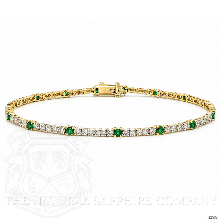 2.37 Ct.Tw. Natural Diamond and Emerald Tennis/Line Bracelet, 14K Yellow Gold