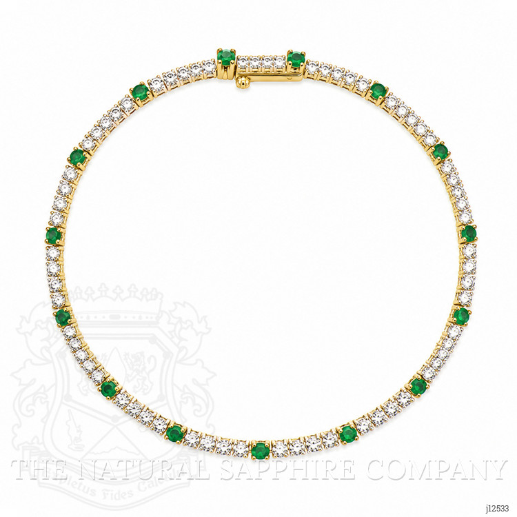 2.37 Ct.Tw. Natural Diamond and Emerald Tennis/Line Bracelet, 14K Yellow Gold