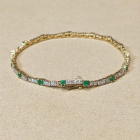 2.37 Ct.Tw.Total Carat Weight Natural Diamond and Emerald Tennis/Line Bracelet, 14K Yellow Gold Life Style