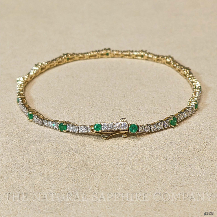 2.37 Ct.Tw. Natural Diamond and Emerald Tennis/Line Bracelet, 14K Yellow Gold