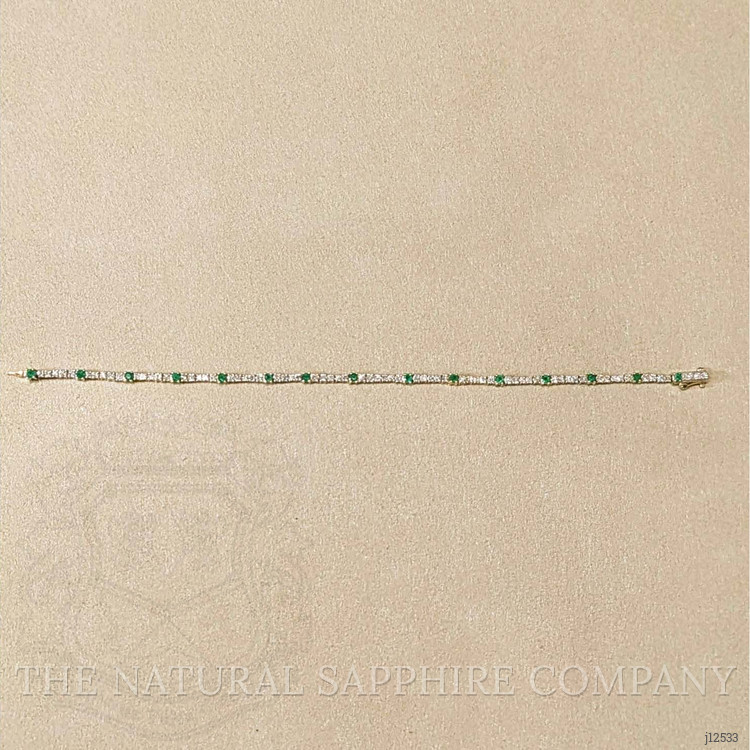 2.37 Ct.Tw. Natural Diamond and Emerald Tennis/Line Bracelet, 14K Yellow Gold