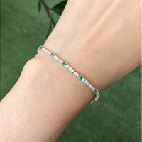 2.37 Ct.Tw.Total Carat Weight Natural Diamond and Emerald Tennis/Line Bracelet, 14K Yellow Gold Life Style