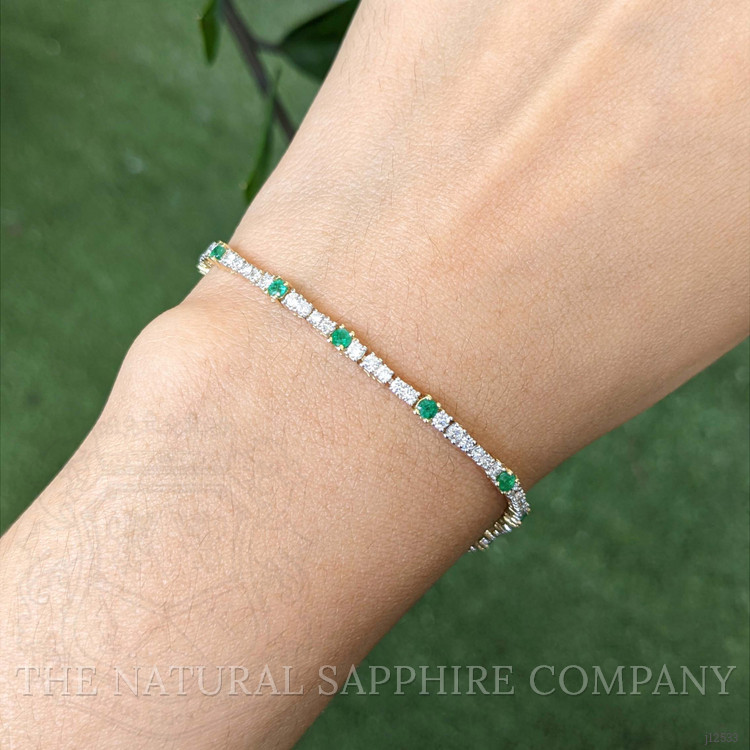 2.37 Ct.Tw. Natural Diamond and Emerald Tennis/Line Bracelet, 14K Yellow Gold