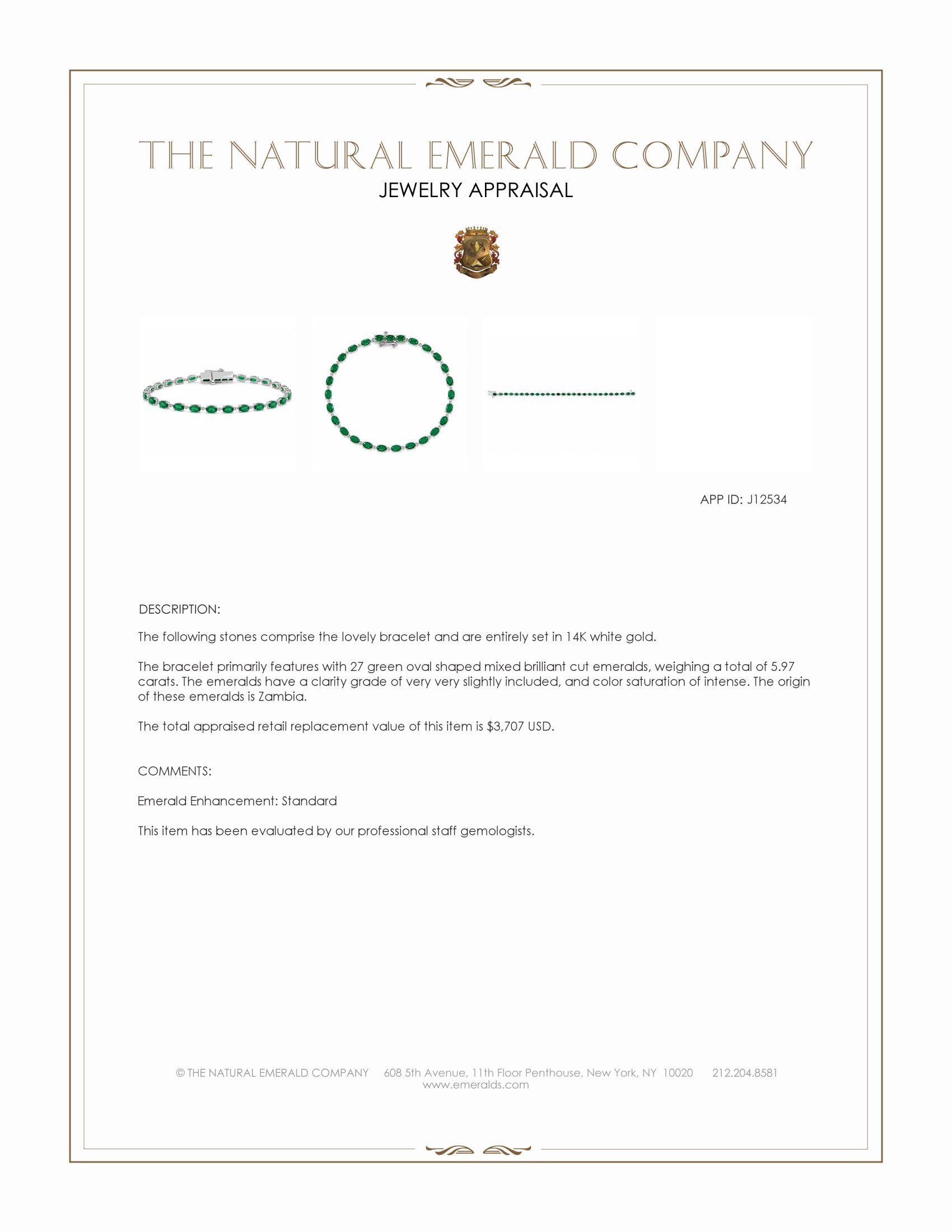 5.97 Ct.Tw. Emerald Tennis/Line Bracelet, 14K White Gold