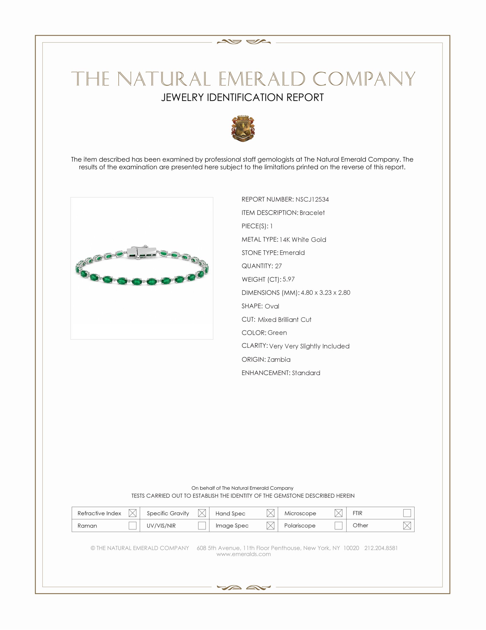 5.97 Ct.Tw. Emerald Tennis/Line Bracelet, 14K White Gold