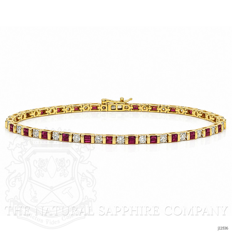 3.15 Ct.Tw. Purplish Red Ruby and Natural Diamond Tennis/Line Bracelet, 14K Yellow Gold