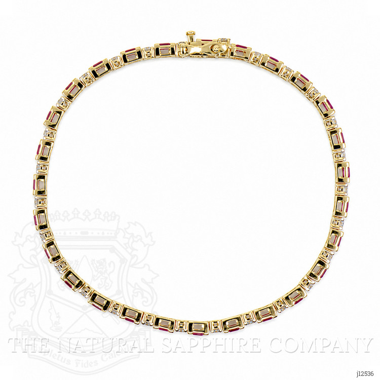 3.15 Ct.Tw. Purplish Red Ruby and Natural Diamond Tennis/Line Bracelet, 14K Yellow Gold