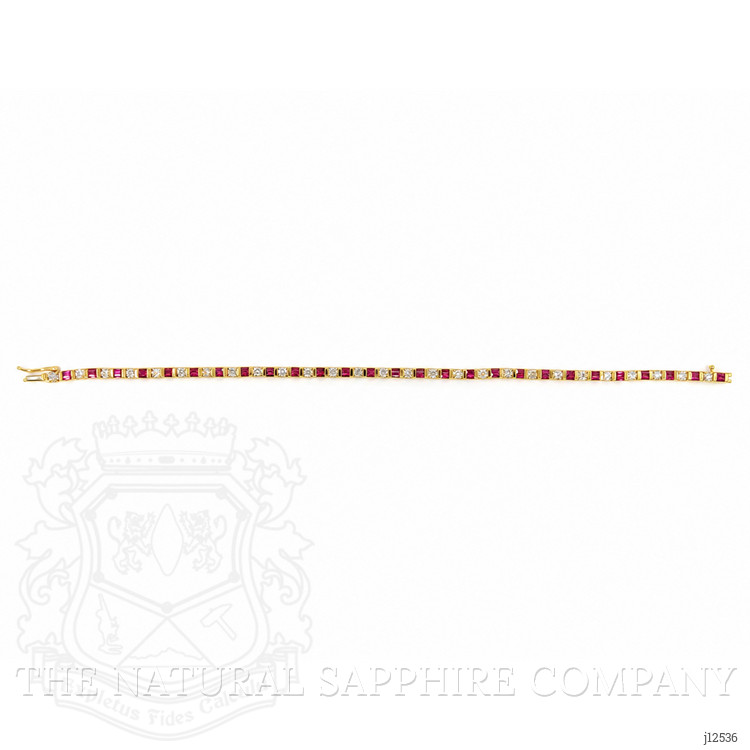 3.15 Ct.Tw. Purplish Red Ruby and Natural Diamond Tennis/Line Bracelet, 14K Yellow Gold