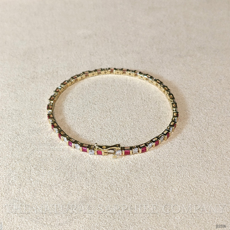 3.15 Ct.Tw. Purplish Red Ruby and Natural Diamond Tennis/Line Bracelet, 14K Yellow Gold