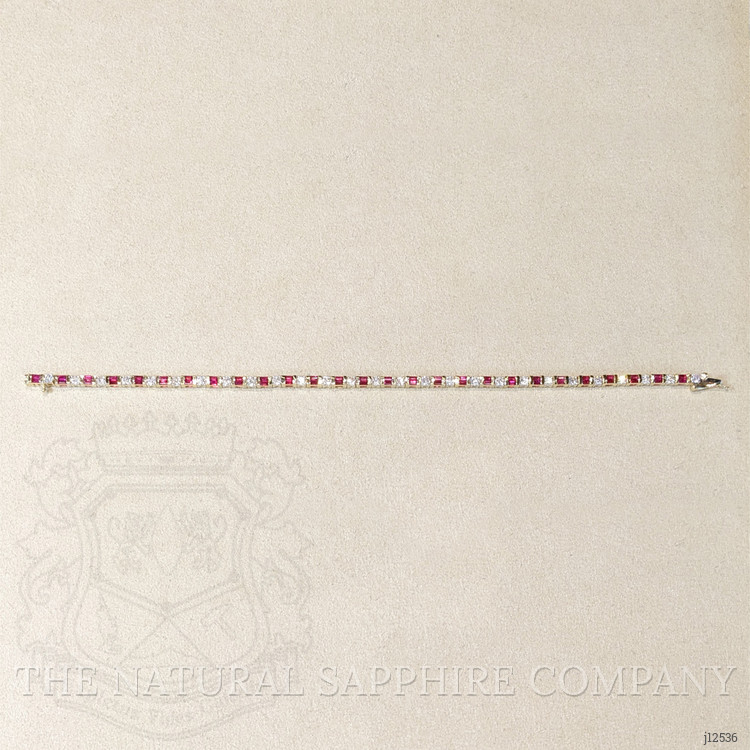 3.15 Ct.Tw. Purplish Red Ruby and Natural Diamond Tennis/Line Bracelet, 14K Yellow Gold